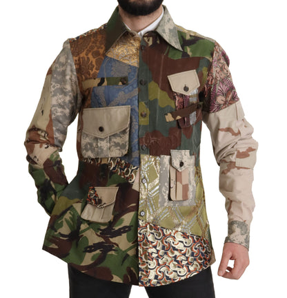 Dolce & Gabbana Men's Polyester Cotton Silk & Wool T-Shirt - Multicolor Patterned Camouflage Patchwork
