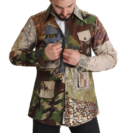 Dolce & Gabbana Men's Polyester Cotton Silk & Wool T-Shirt - Multicolor Patterned Camouflage Patchwork