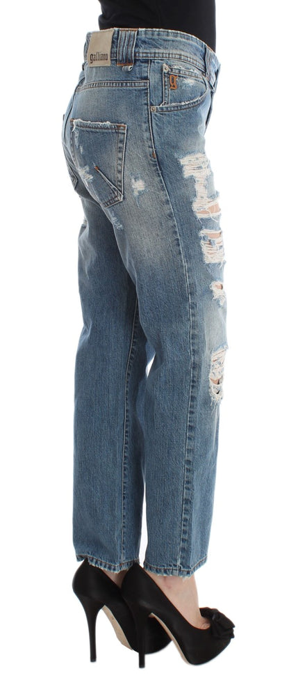Blue Wash Cotton Boyfriend Fit Cropped Jeans