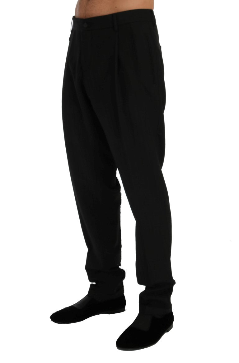 Dolce & Gabbana Black Striped Wool Stretch Dress Pants