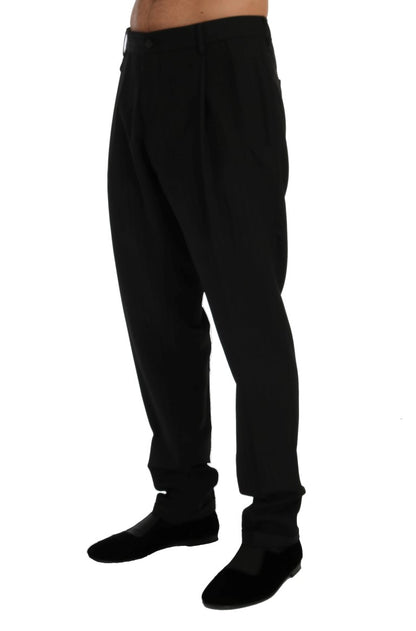 Dolce & Gabbana Black Striped Wool Stretch Dress Pants