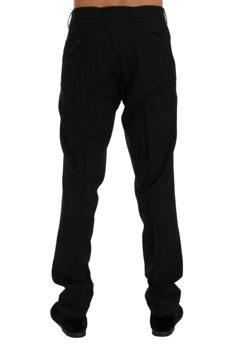 Dolce & Gabbana Black Striped Wool Stretch Dress Pants