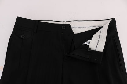 Dolce & Gabbana Black Striped Wool Stretch Dress Pants