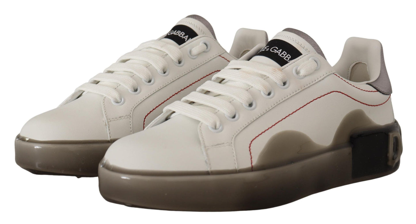 Dolce & Gabbana White Leather Womens Logo Portofino Sneakers