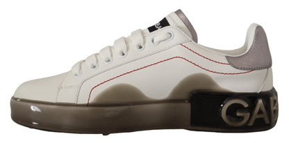 Dolce & Gabbana White Leather Womens Logo Portofino Sneakers