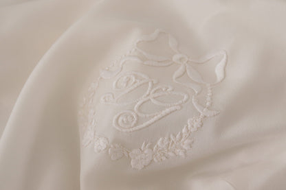 Dolce & Gabbana White Silk DG Logo Embroidered Long Sleeves Blouse