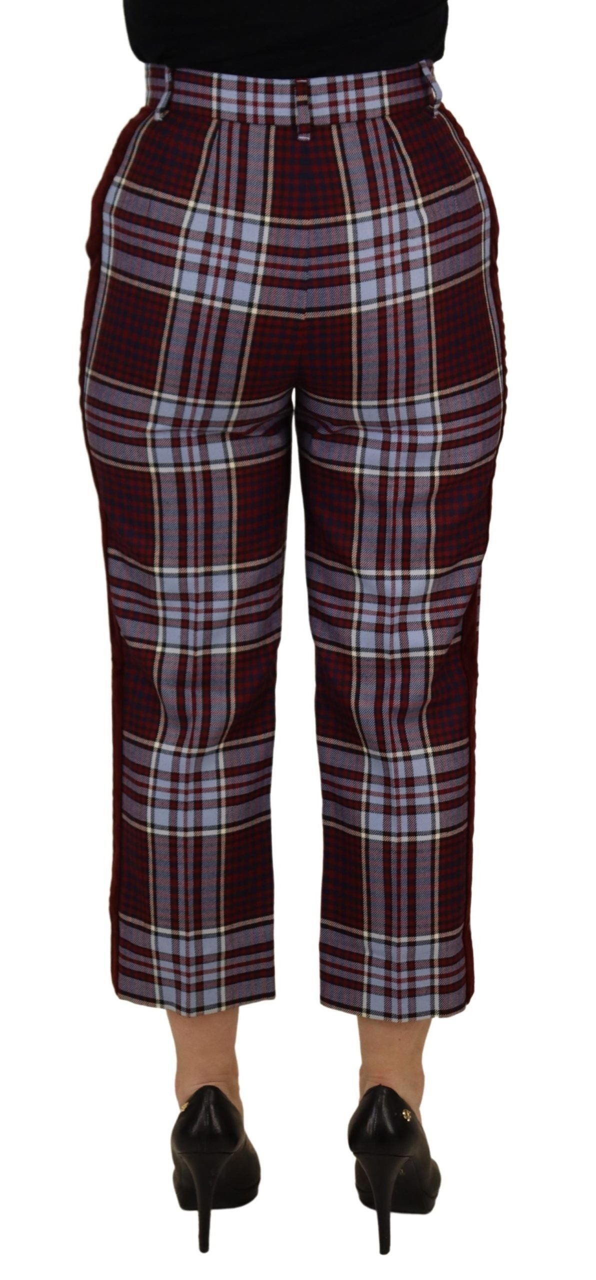 Dolce & Gabbana Grey Checked High Waist Cropped Trouser Pants