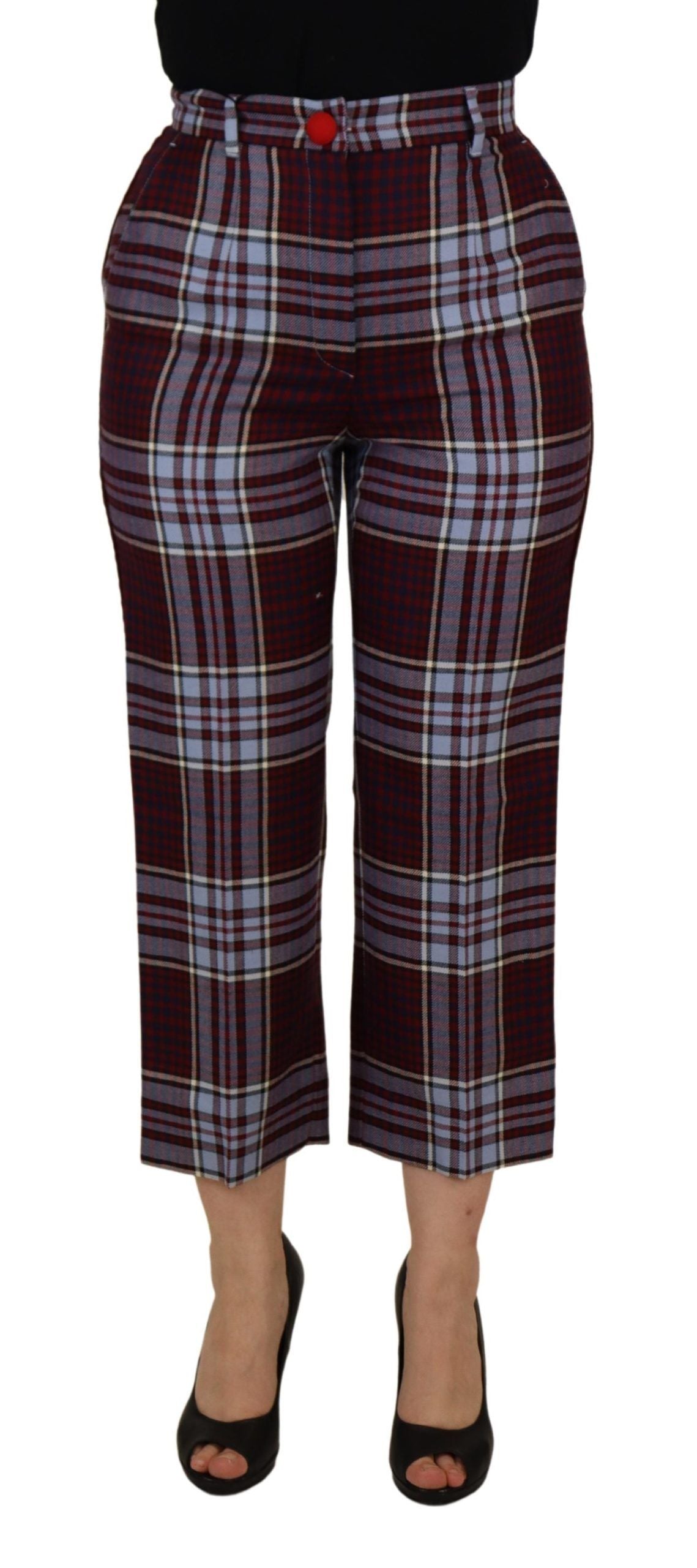 Dolce & Gabbana Grey Checked High Waist Cropped Trouser Pants