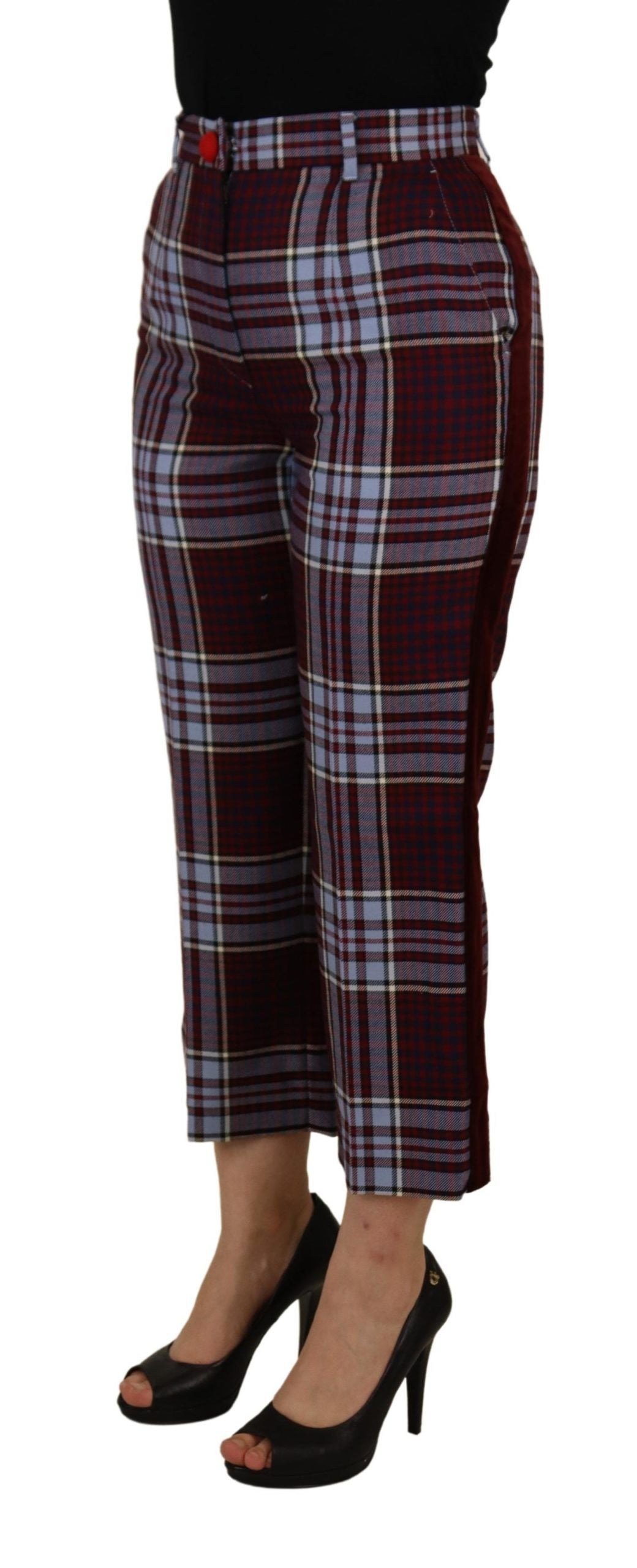 Dolce & Gabbana Grey Checked High Waist Cropped Trouser Pants