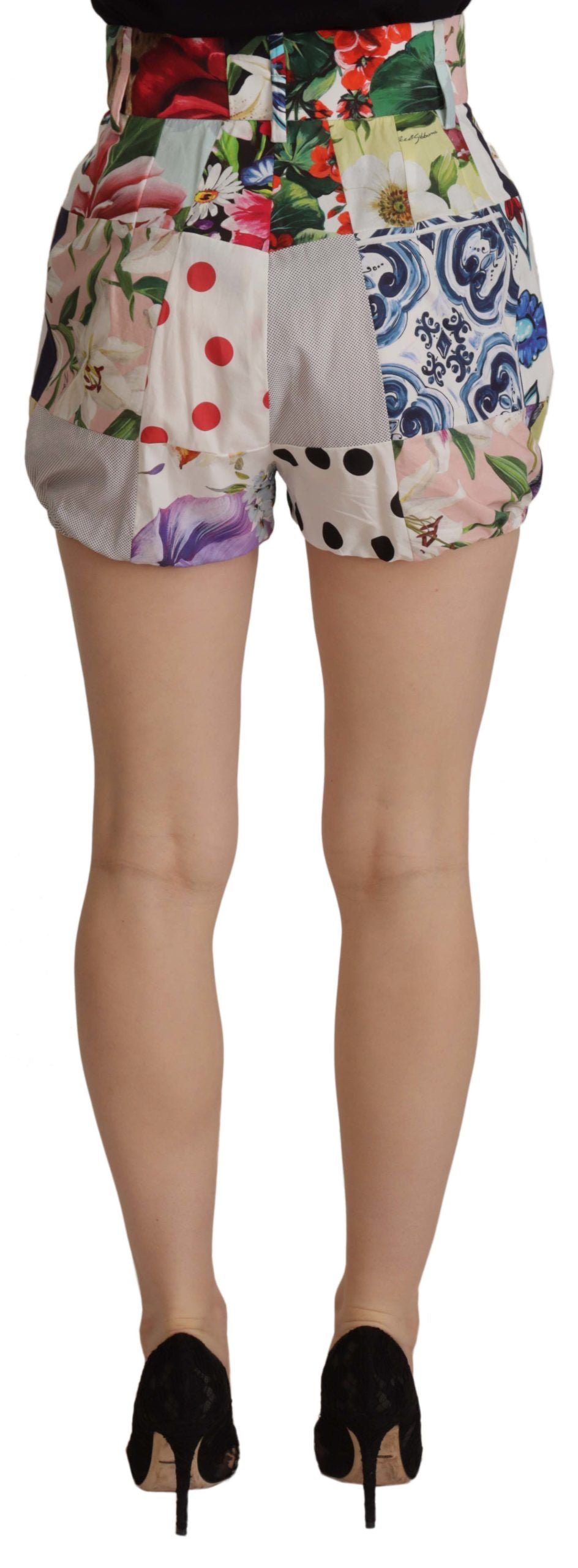 Dolce & Gabbana Multicolour Patchwork High Waist Cotton Shorts