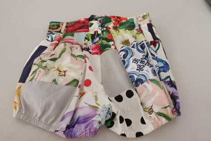 Dolce & Gabbana Multicolour Patchwork High Waist Cotton Shorts