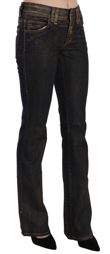 John Galliano Ladies' Black Washed Mid Waist Flared Denim Pants Cotton