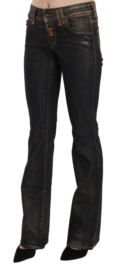 John Galliano Ladies' Black Washed Mid Waist Flared Denim Pants Cotton