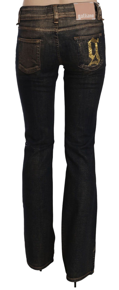 John Galliano Ladies' Black Washed Mid Waist Flared Denim Pants Cotton