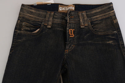 John Galliano Ladies' Black Washed Mid Waist Flared Denim Pants Cotton