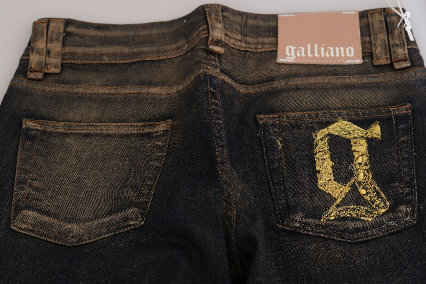 John Galliano Ladies' Black Washed Mid Waist Flared Denim Pants Cotton