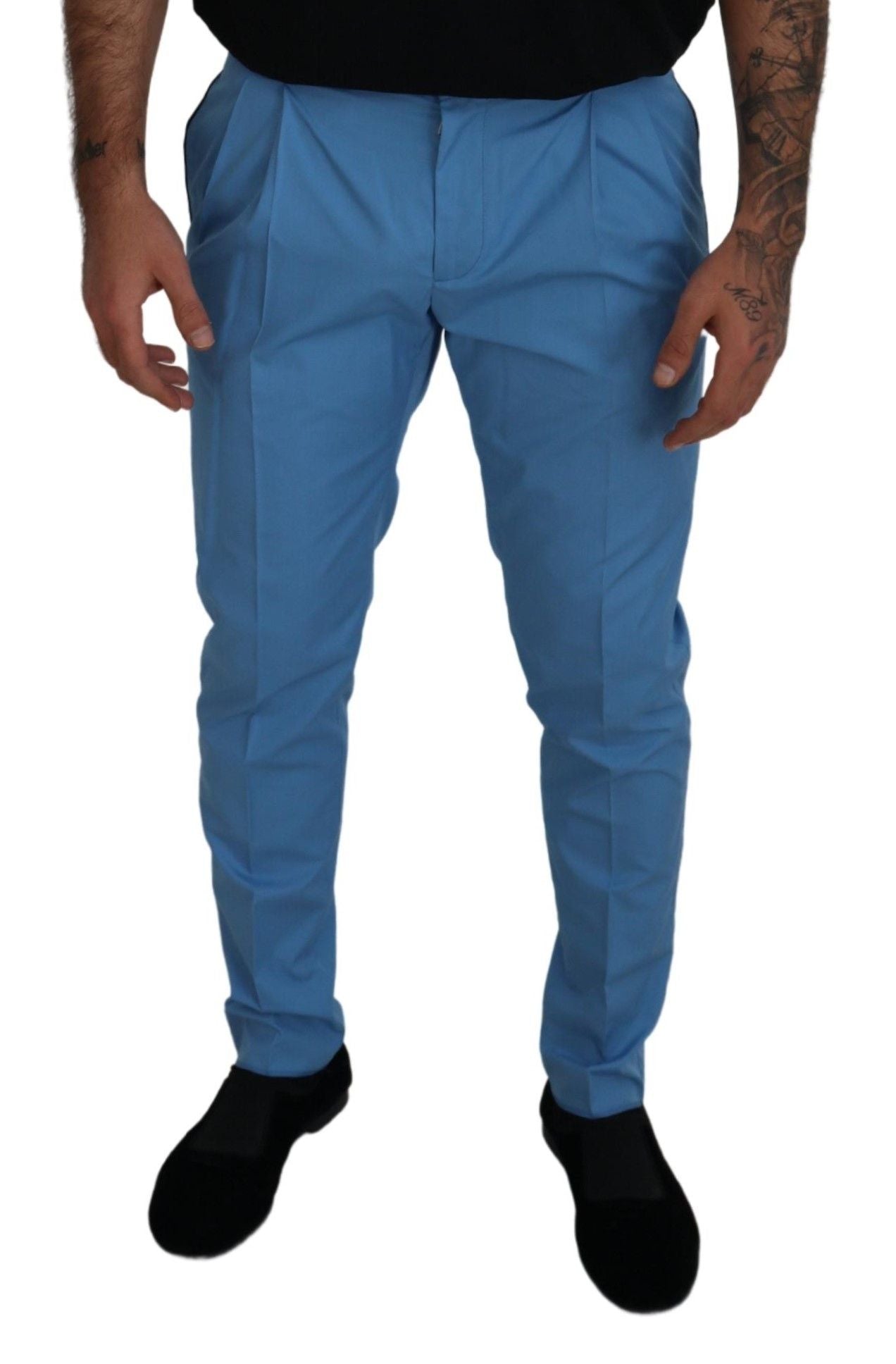 Dolce & Gabbana Men's Blue Cotton Silk Trousers Chinos Pants