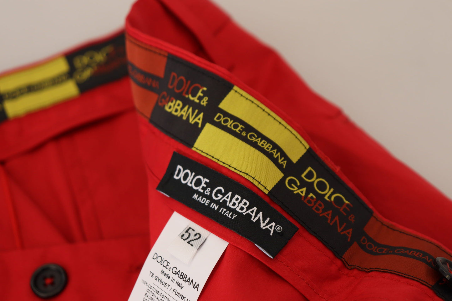 Dolce & Gabbana Men's Red Cotton Slim Fit Trousers Chinos Pants