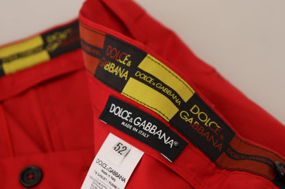 Dolce & Gabbana Men's Red Cotton Slim Fit Trousers Chinos Pants