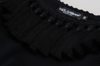 Dolce & Gabbana Black Tank Top Blouse Tassel Cotton Blouse