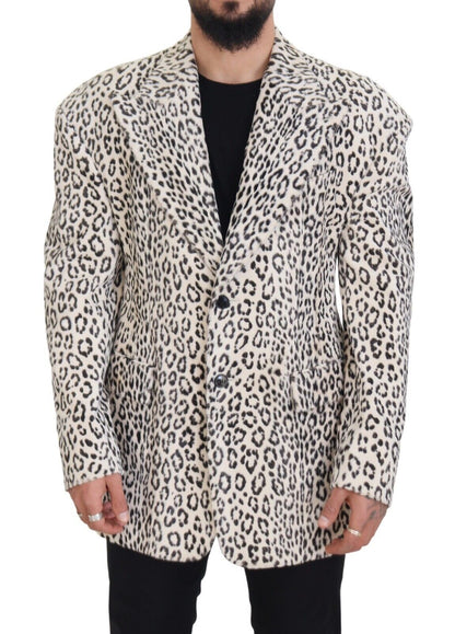Dolce & Gabbana Men's White Leopard Single Breasted Coat Blazer