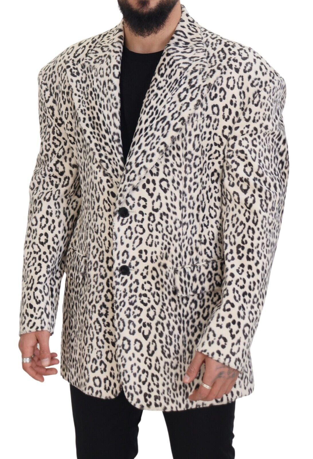 Dolce & Gabbana Men's White Leopard Single Breasted Coat Blazer