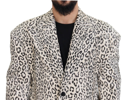 Dolce & Gabbana Men's White Leopard Single Breasted Coat Blazer