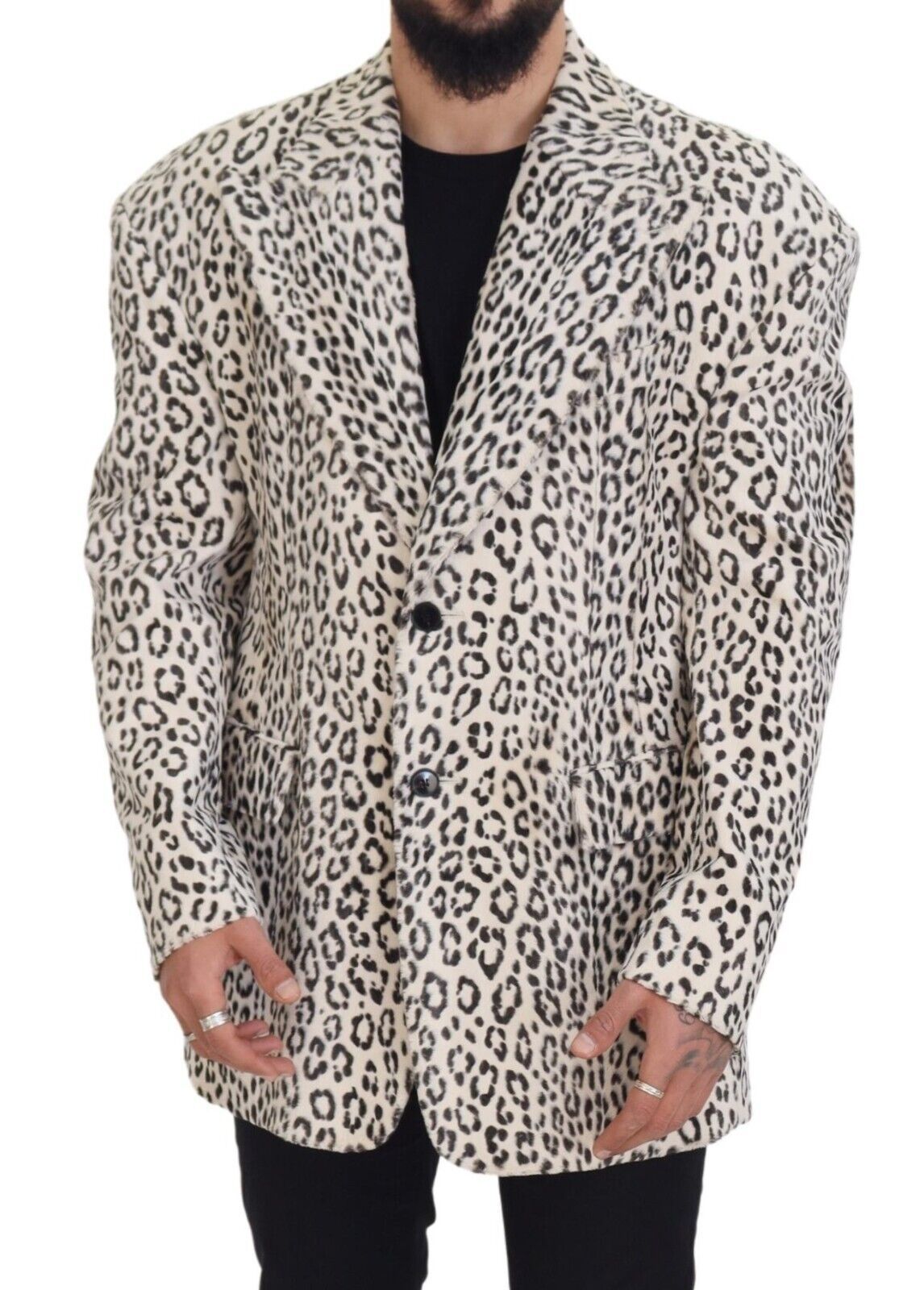 Dolce & Gabbana Men's White Leopard Single Breasted Coat Blazer