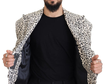 Dolce & Gabbana Men's White Leopard Single Breasted Coat Blazer