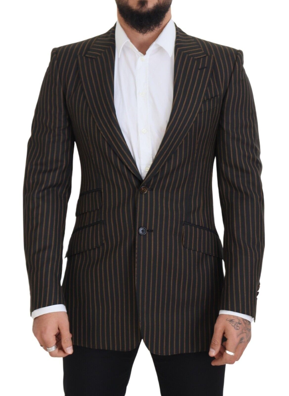 Dolce & Gabbana Men's Black Brown Stripes Single Breasted Blazer