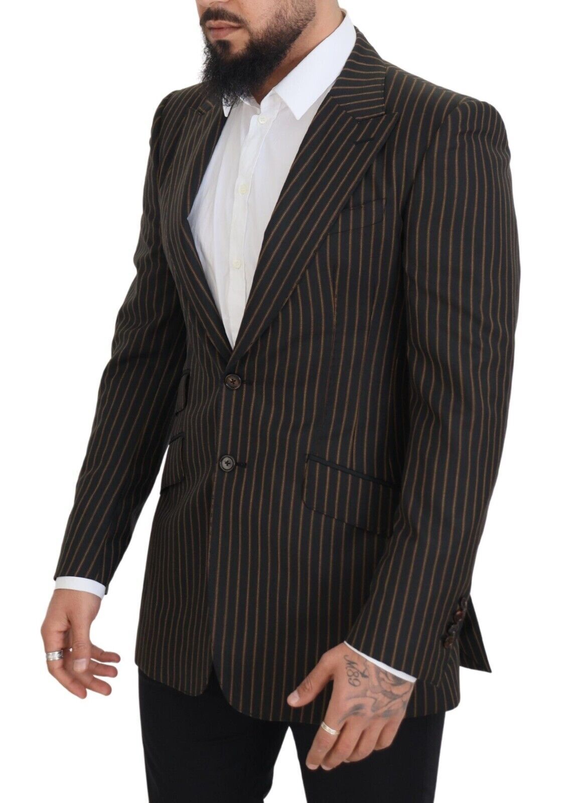 Dolce & Gabbana Men's Black Brown Stripes Single Breasted Blazer
