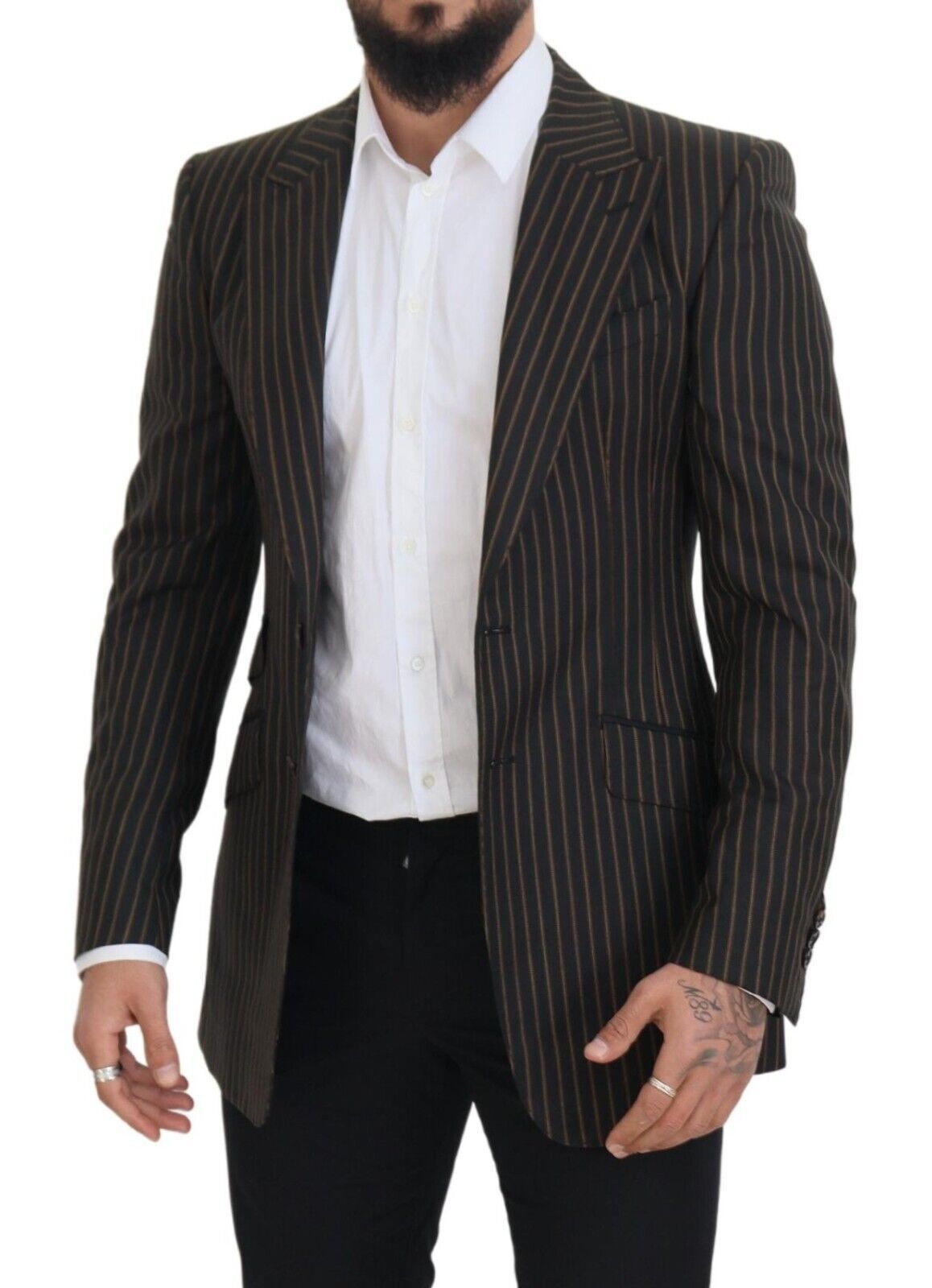 Dolce & Gabbana Men's Black Brown Stripes Single Breasted Blazer