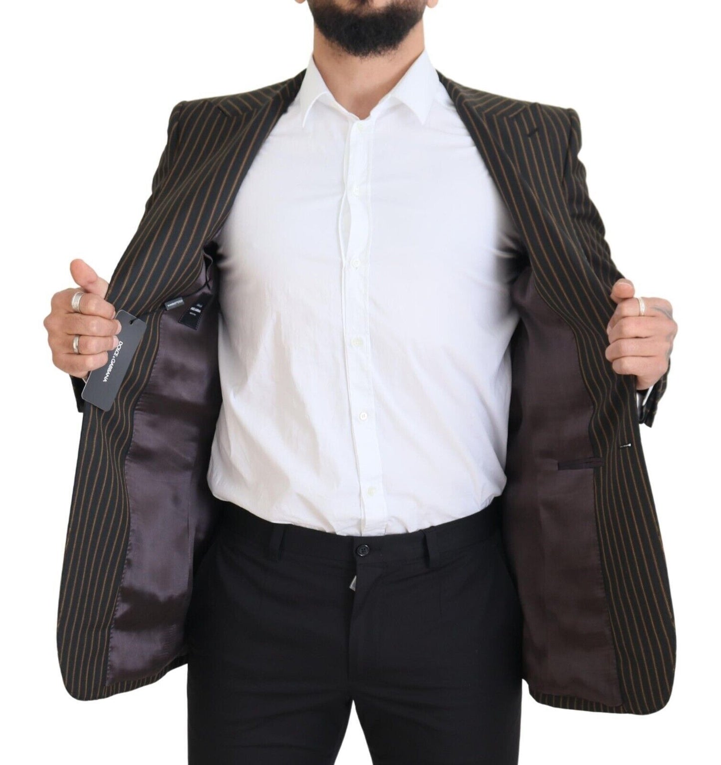 Dolce & Gabbana Men's Black Brown Stripes Single Breasted Blazer
