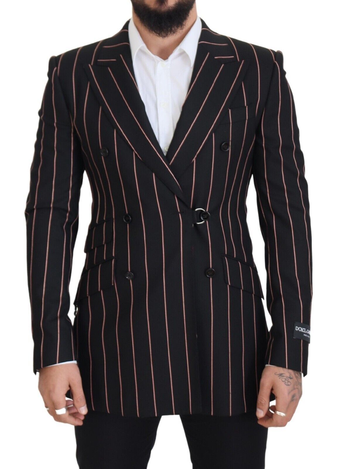 Dolce & Gabbana Men's Black Stripes Viscose Double Breasted Blazer