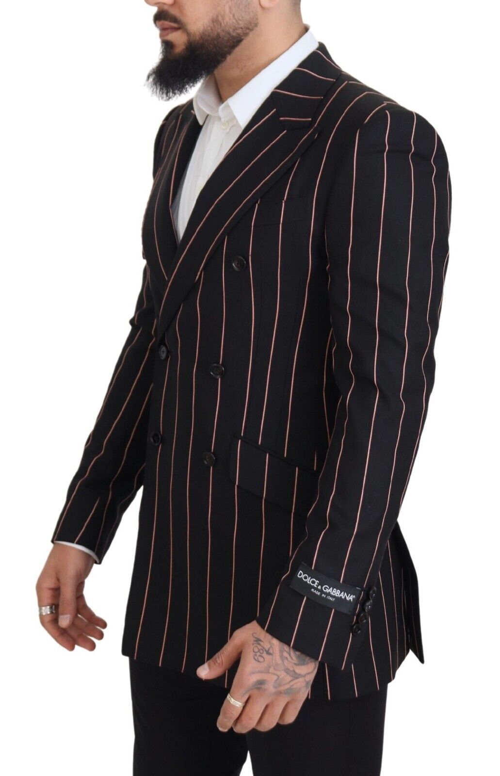 Dolce & Gabbana Men's Black Stripes Viscose Double Breasted Blazer