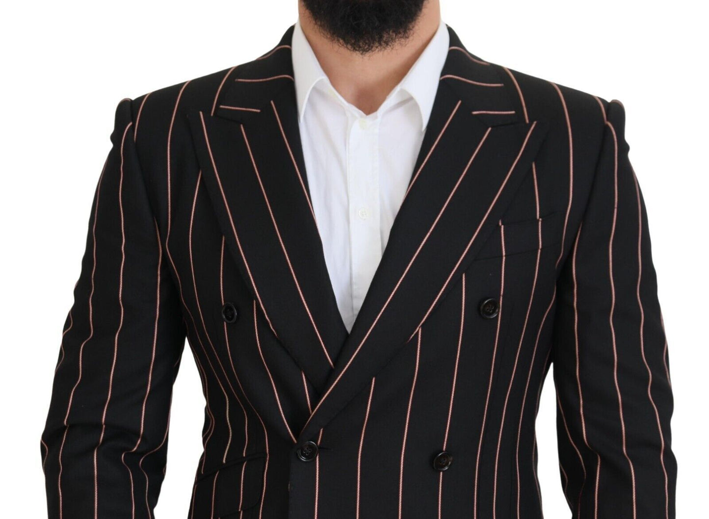 Dolce & Gabbana Men's Black Stripes Viscose Double Breasted Blazer
