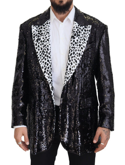 Dolce & Gabbana Men's Black Sequined Cow Pattern Nylon Blazer