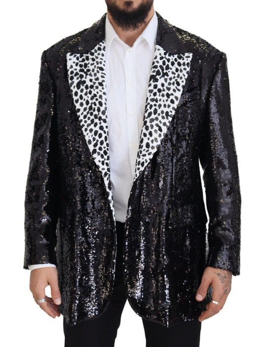 Dolce & Gabbana Men's Black Sequined Cow Pattern Nylon Blazer