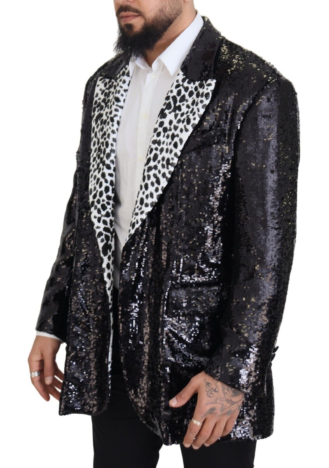 Dolce & Gabbana Men's Black Sequined Cow Pattern Nylon Blazer