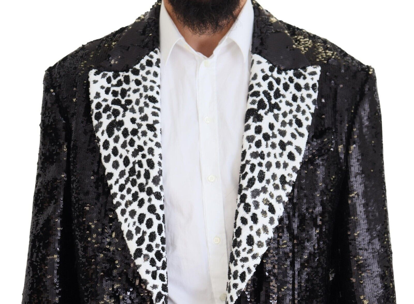 Dolce & Gabbana Men's Black Sequined Cow Pattern Nylon Blazer
