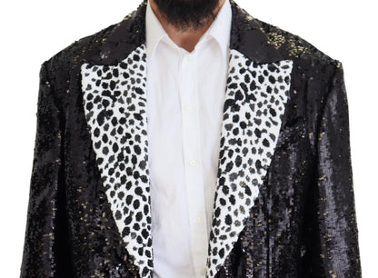 Dolce & Gabbana Men's Black Sequined Cow Pattern Nylon Blazer
