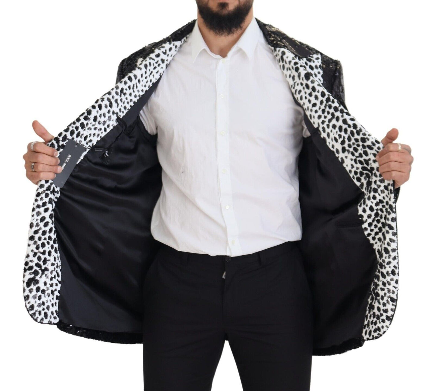 Dolce & Gabbana Men's Black Sequined Cow Pattern Nylon Blazer