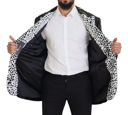 Dolce & Gabbana Men's Black Sequined Cow Pattern Nylon Blazer