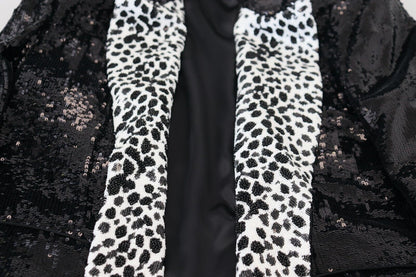 Dolce & Gabbana Men's Black Sequined Cow Pattern Nylon Blazer