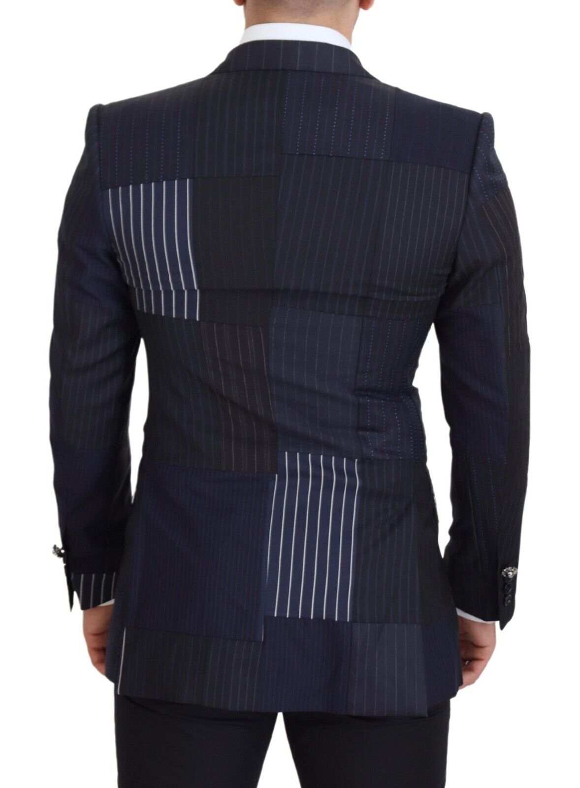 Dolce & Gabbana Men's Blue Wool Patchwork Double Breasted Blazer