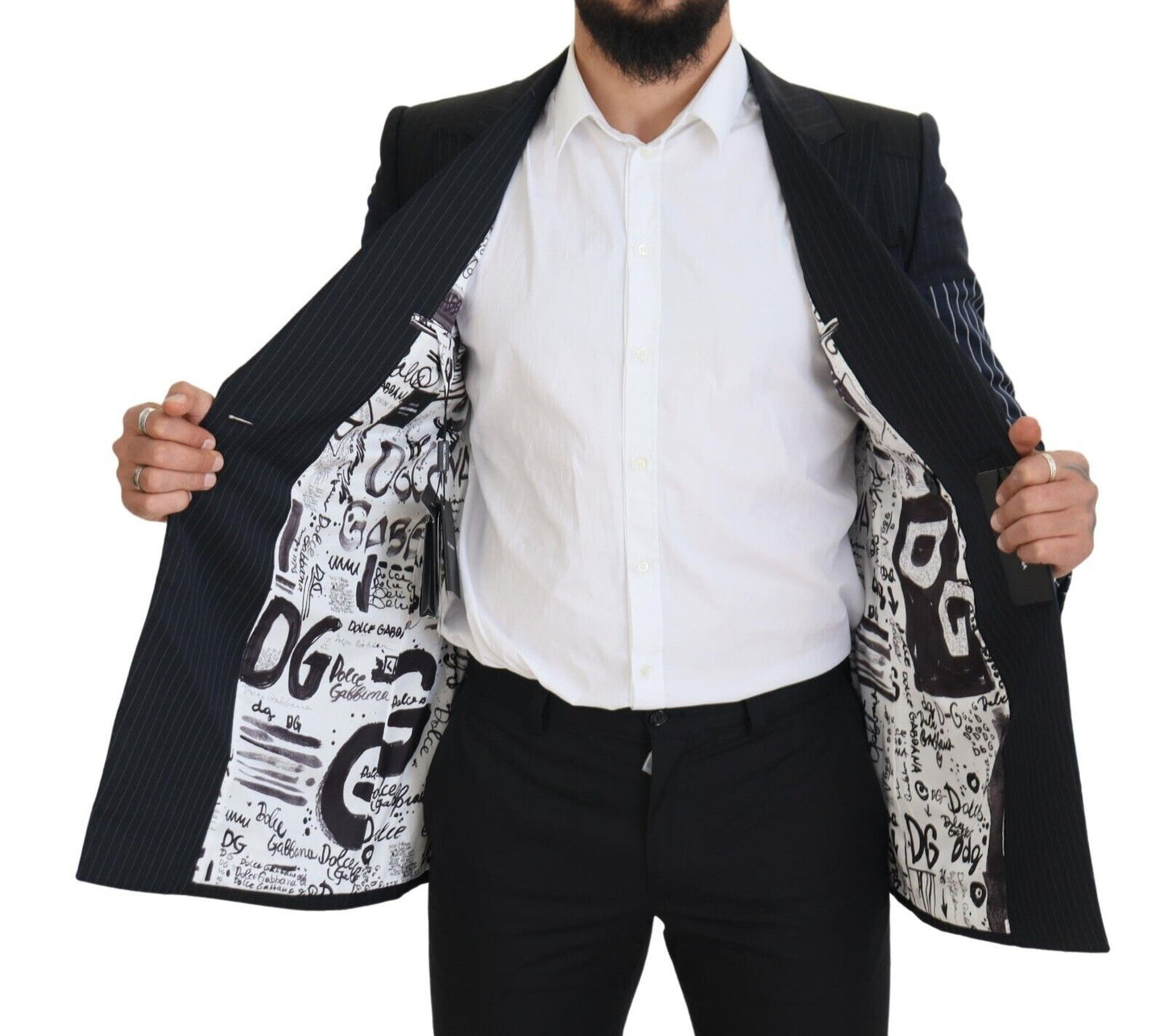 Dolce & Gabbana Men's Blue Wool Patchwork Double Breasted Blazer