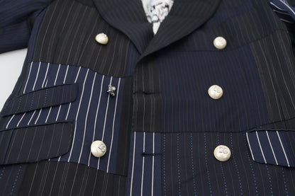 Dolce & Gabbana Men's Blue Wool Patchwork Double Breasted Blazer