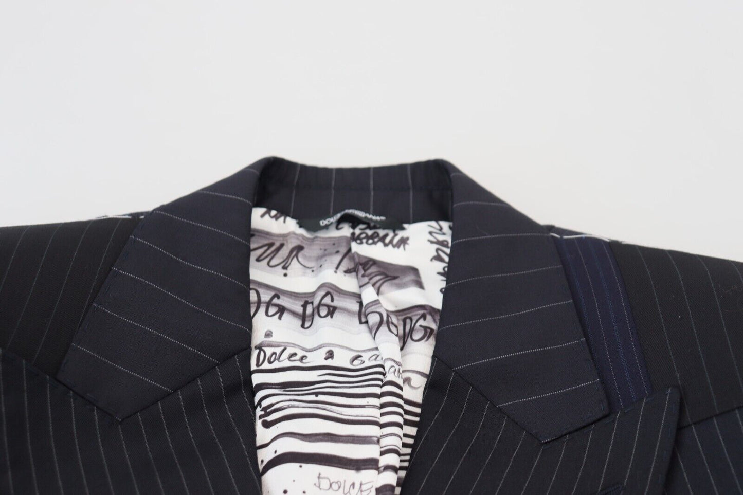 Dolce & Gabbana Men's Blue Wool Patchwork Double Breasted Blazer