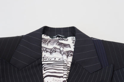 Dolce & Gabbana Men's Blue Wool Patchwork Double Breasted Blazer