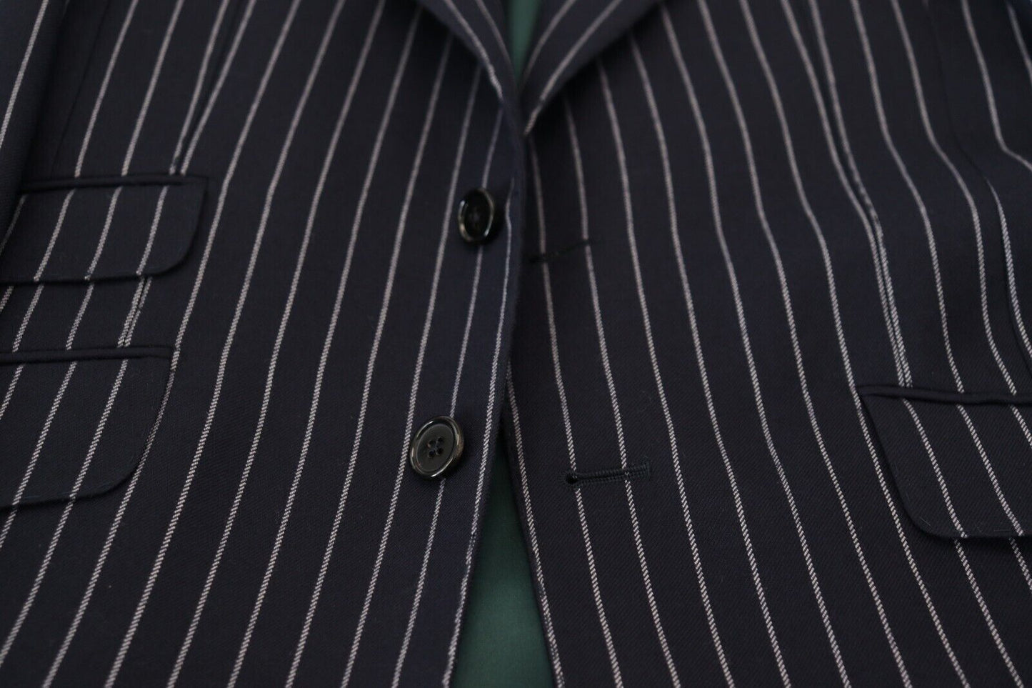 Dolce & Gabbana Men's Dark Blue Stripe Wool Single Breasted Blazer